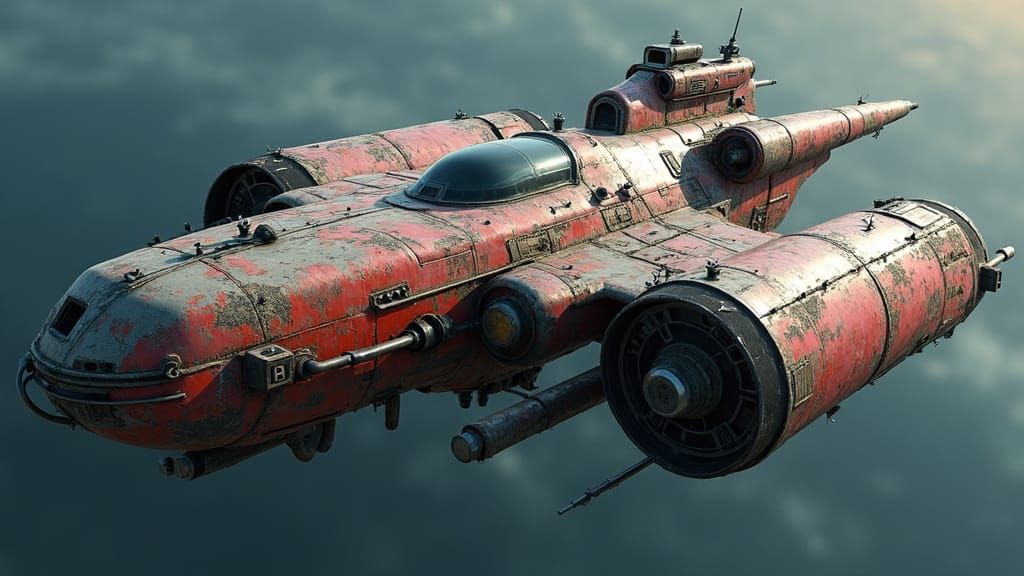 Worn Sci-Fi Spaceship with Laser Cannons