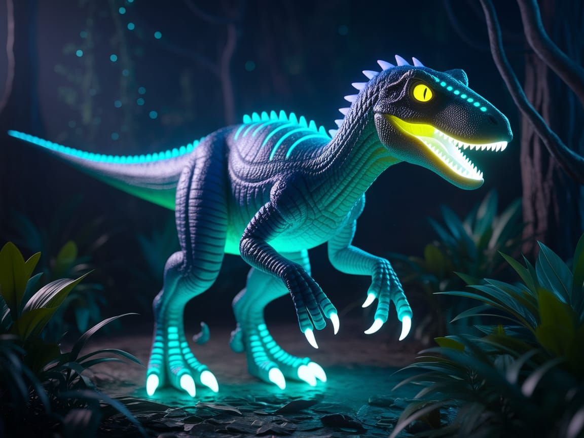 Glowing Dinosaur Emerges in Mysterious Forest
