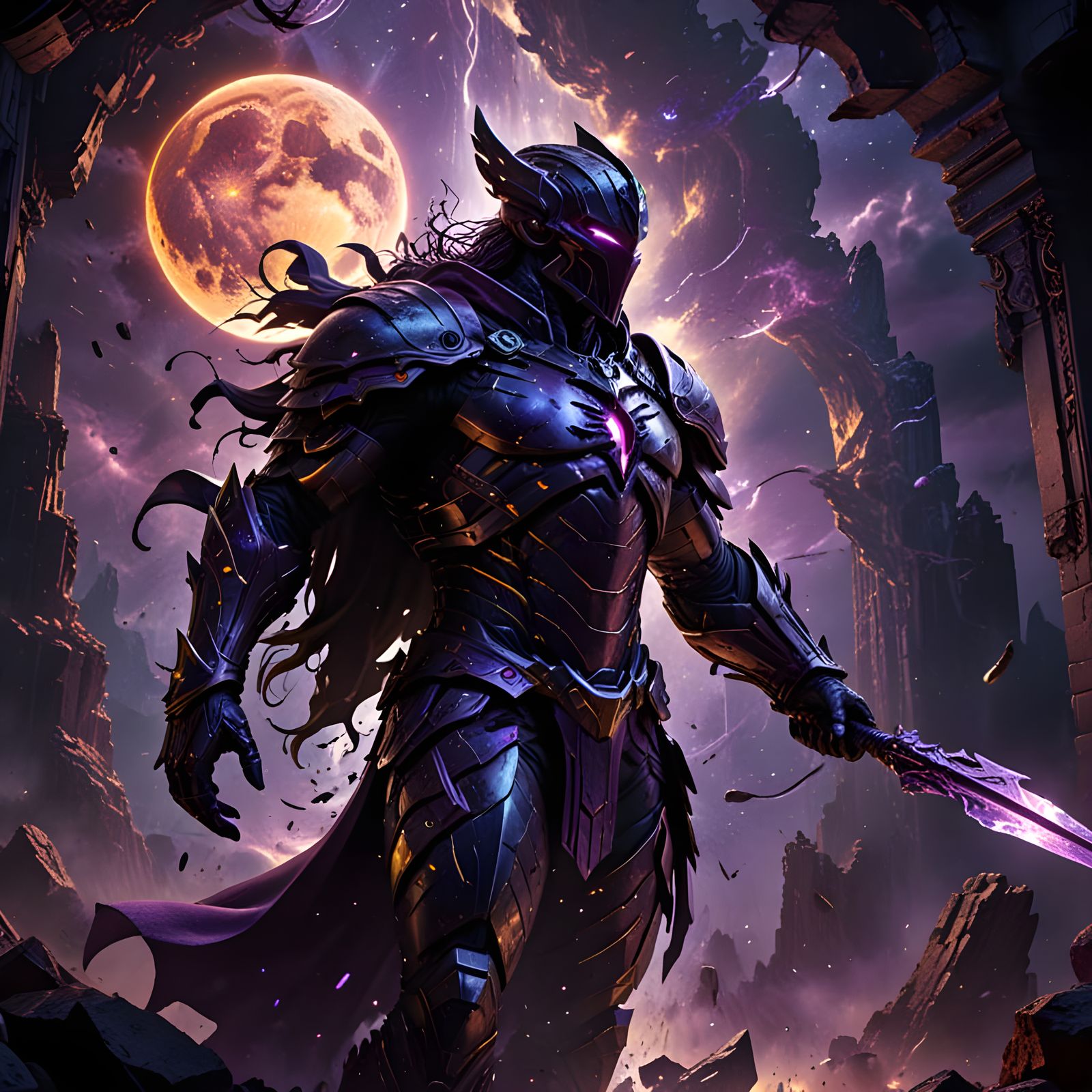 Epic Dark Fantasy Titans Clash in Abyssal Ruins