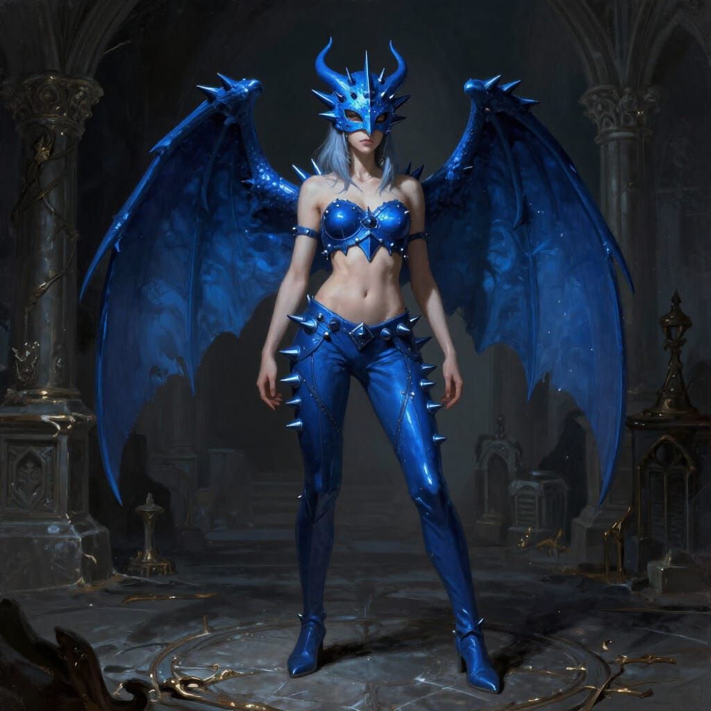 Gothic Blue Gargoyle Woman in Dark Fantasy Art