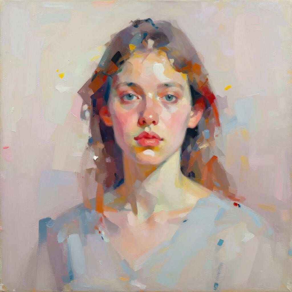 Expressive Abstract Portrait with Textured Paint Application