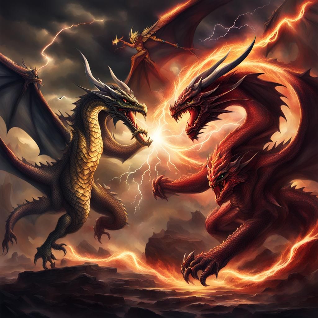 Dragon Demon Lightning Angel Battle