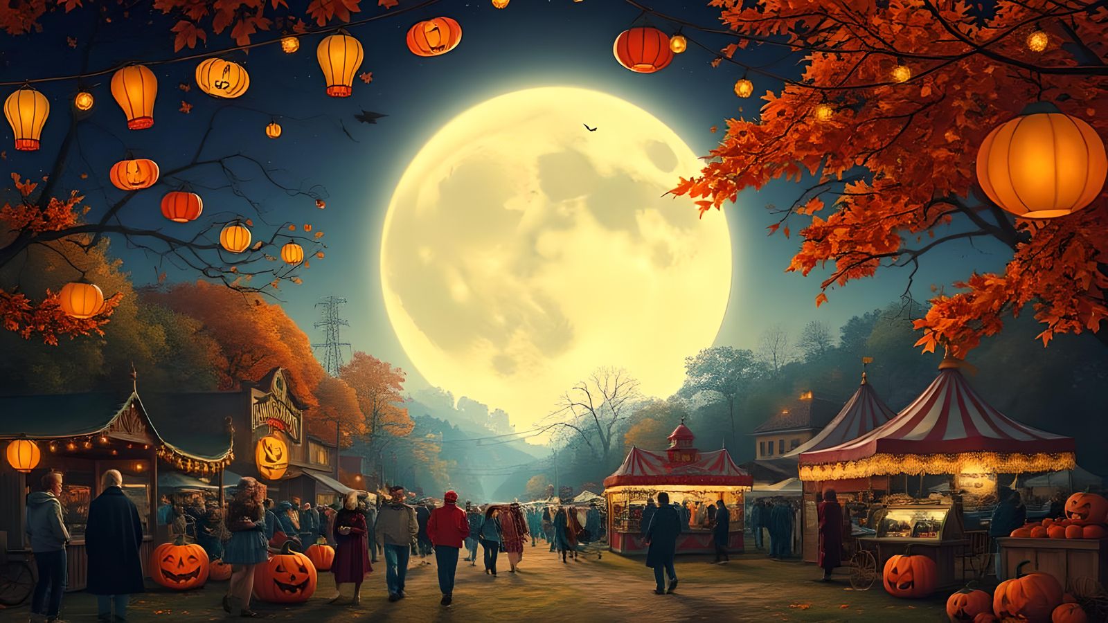 Festive Halloween Fall Festival Under a Halloween Moon