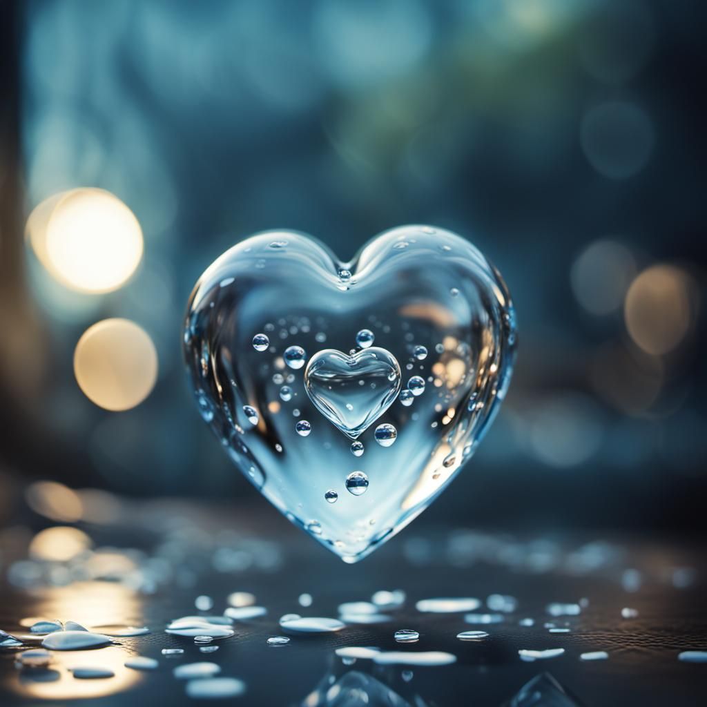 Glass Heart Encased in Water Droplet