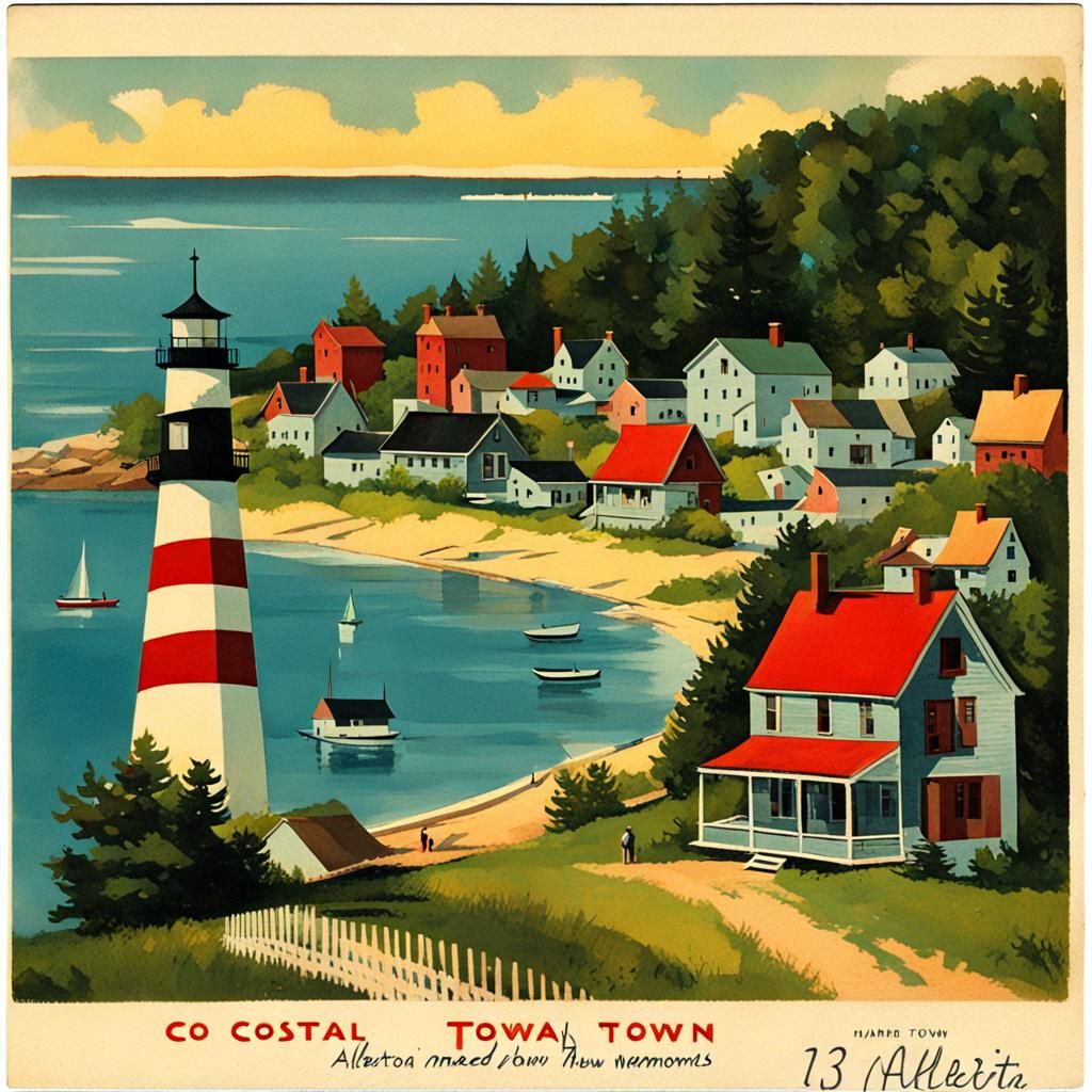 Vintage Postcard of Coastal Town "13 Moons"