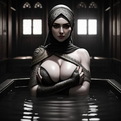 Hyperrealistic Hijab Woman Bathing in Unreal Engine