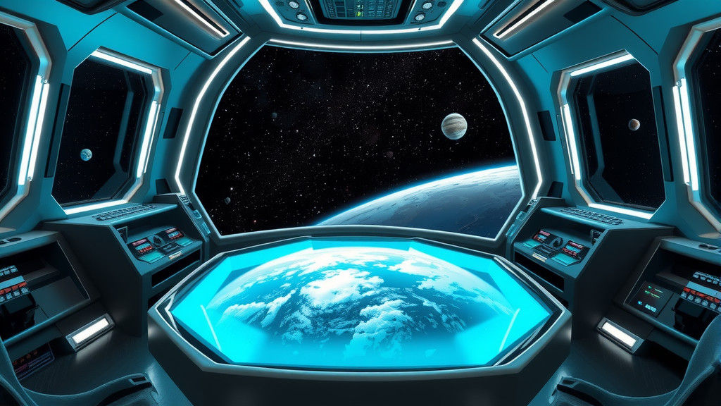 Futuristic Command Center with Holographic Planet Display