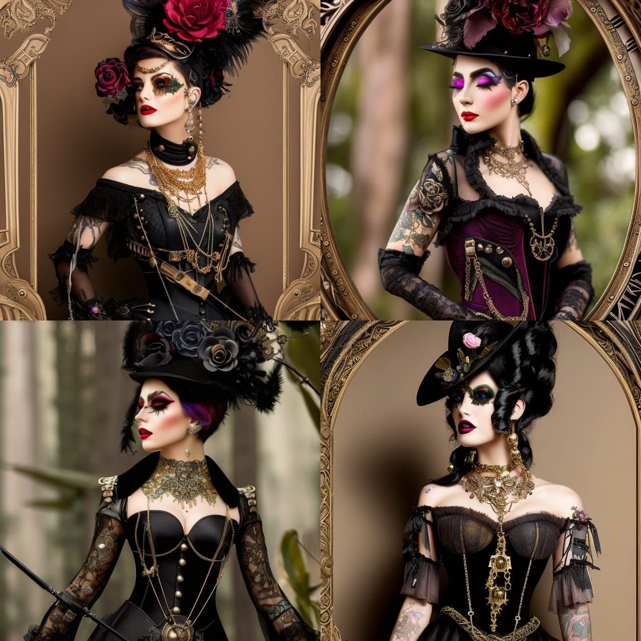 Steampunk Tattooed Woman Portrait in Pastel Colors