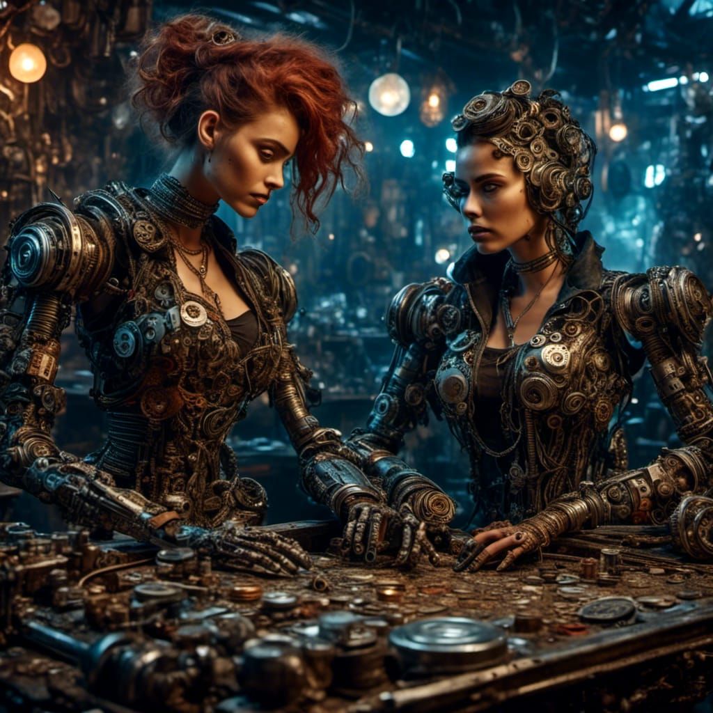 Futuristic punkCyborg , two fierce ladies