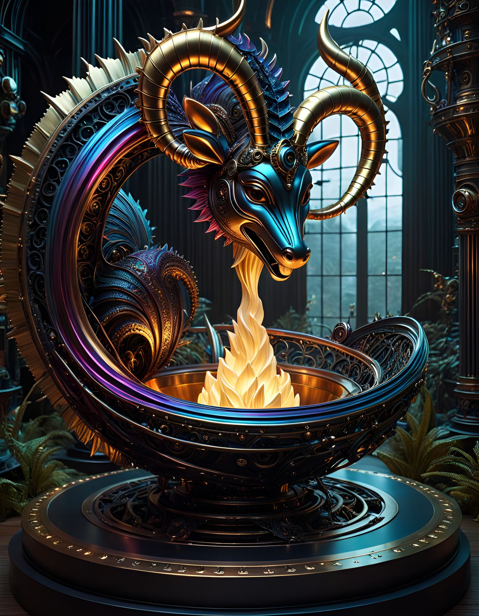 Metallic Fantasy Sculpture in Steampunk Goblincore Style