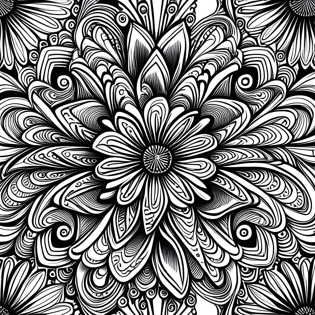 Psychedelic Monochrome Flowers Vector Graphic
