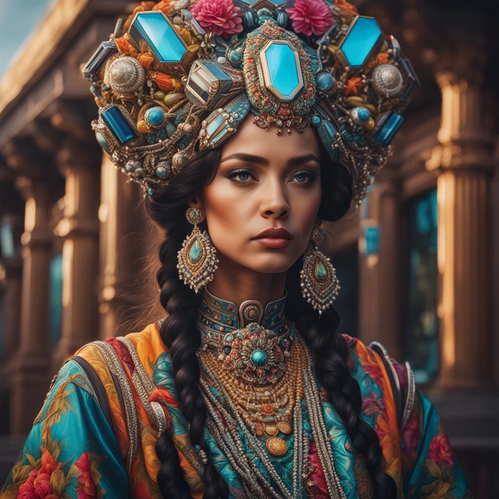 Hyperrealistic Portrait of Woman in Futuristic Clothing