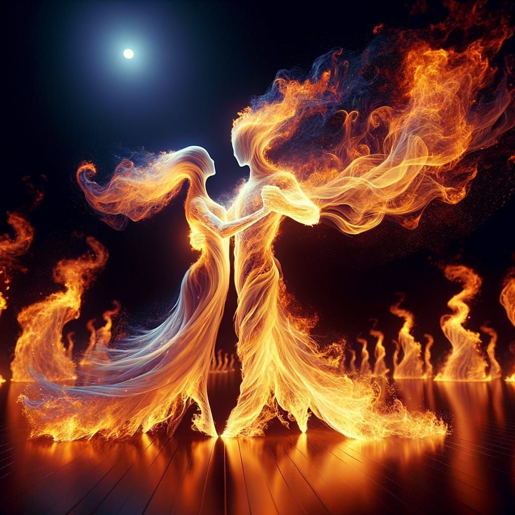 Passionate Tango of Flame Specters Under the Moon