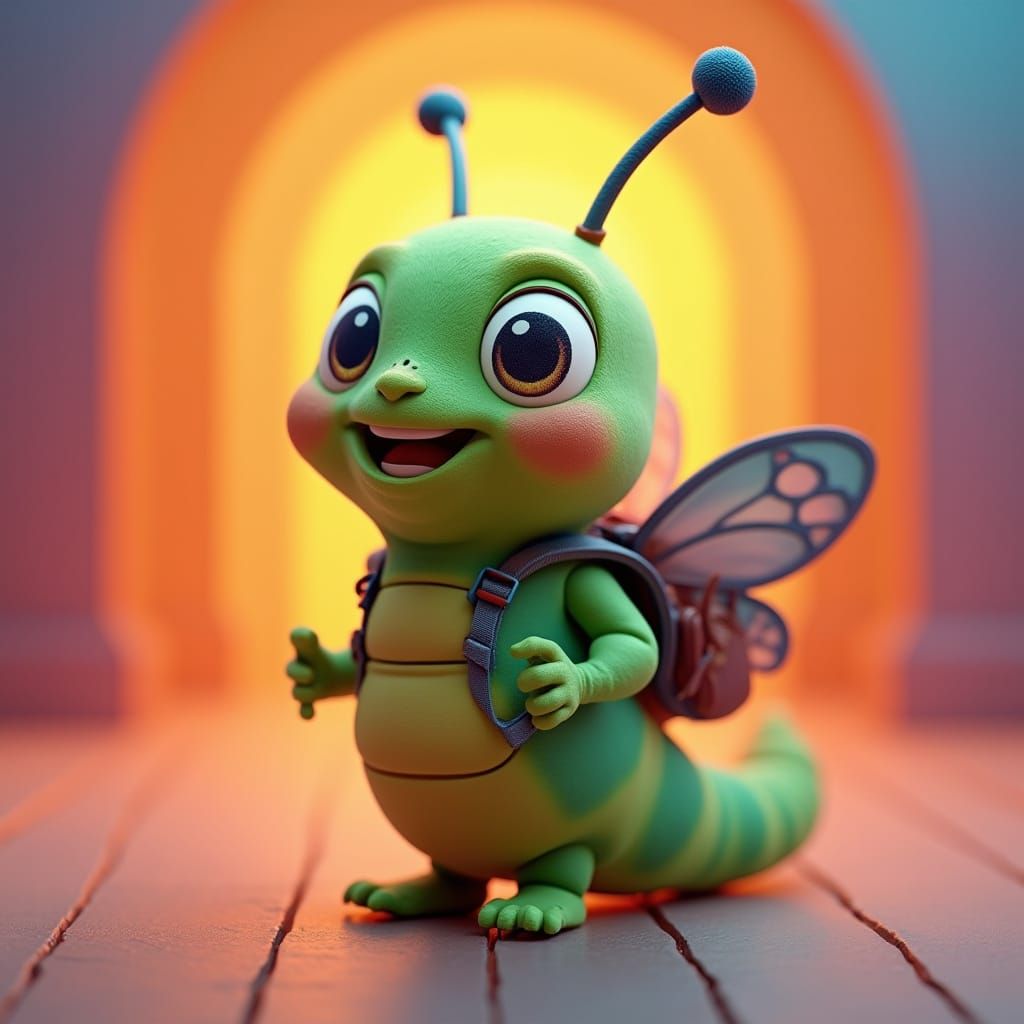 Excited Caterpillar with Butterfly Wings: 3D Digital Art