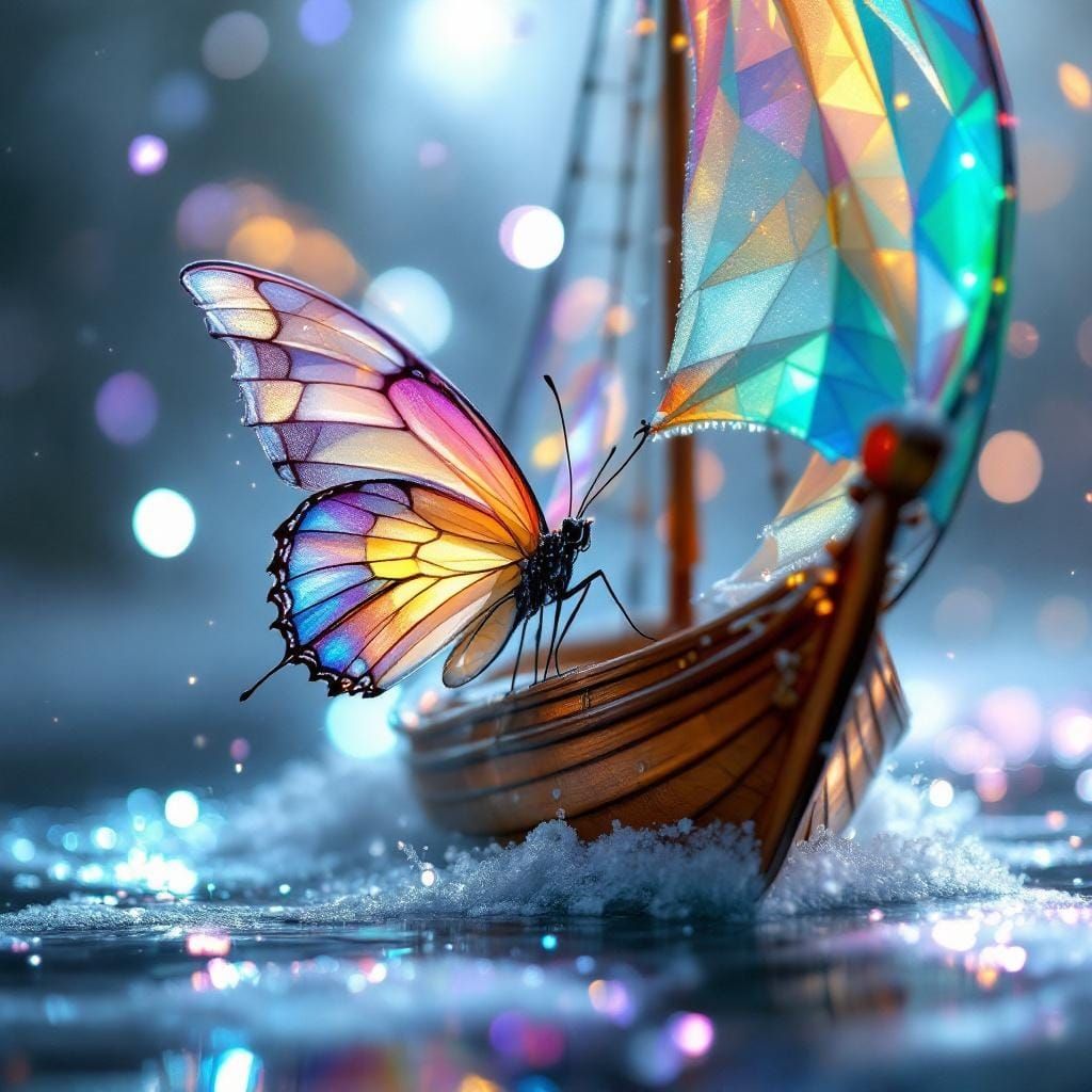 Butterfly Sails Crystalline Seas: A Digital Art Dream
