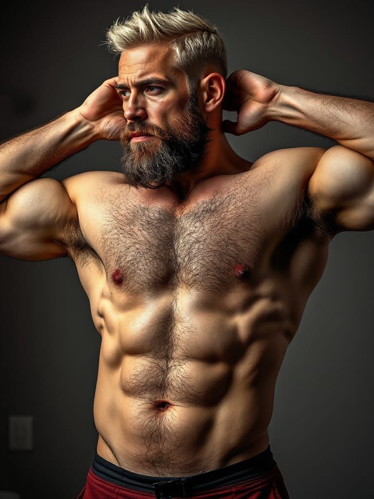 Rugged Muscular Man with Glistening Sweat