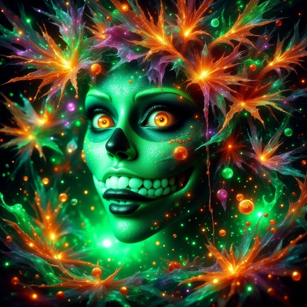 Neon Skull Graffiti Art in Expressionist Style