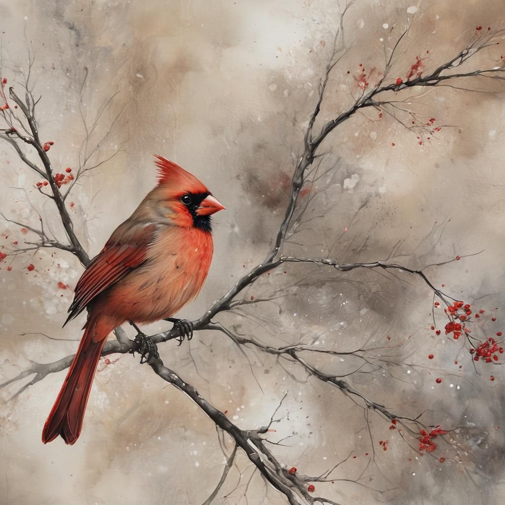 Minimalist Cardinal in Winter Landscape