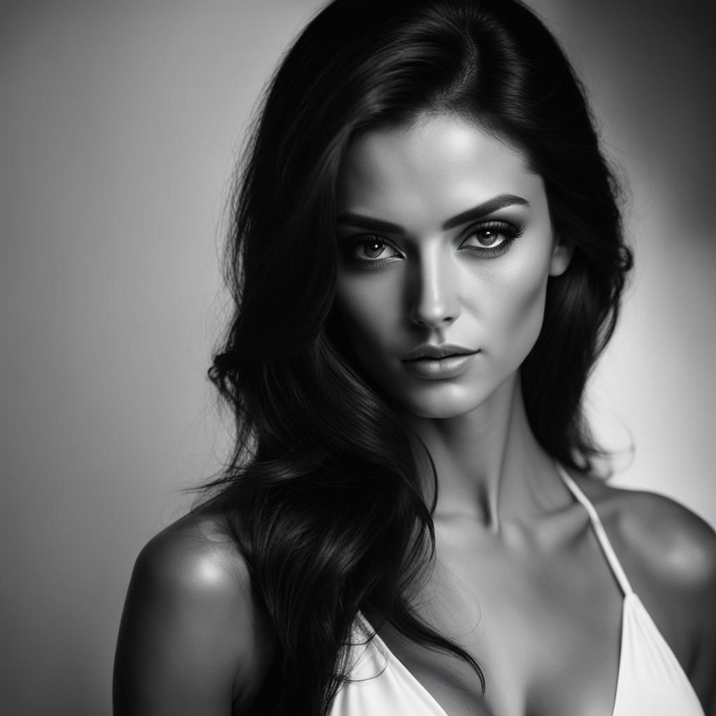 Monochrome Portrait of Woman with Dark Hair