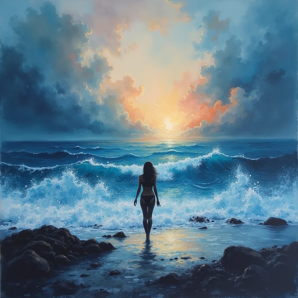 Mysterious Ocean Landscape in Vibrant Watercolour