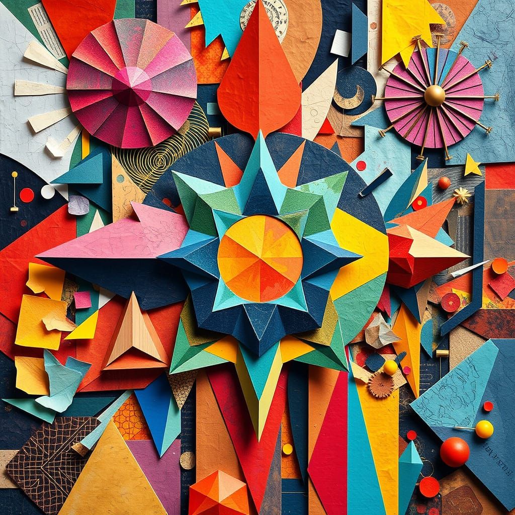 Collage Art: Prisms, Mechanics, and Paper Textures