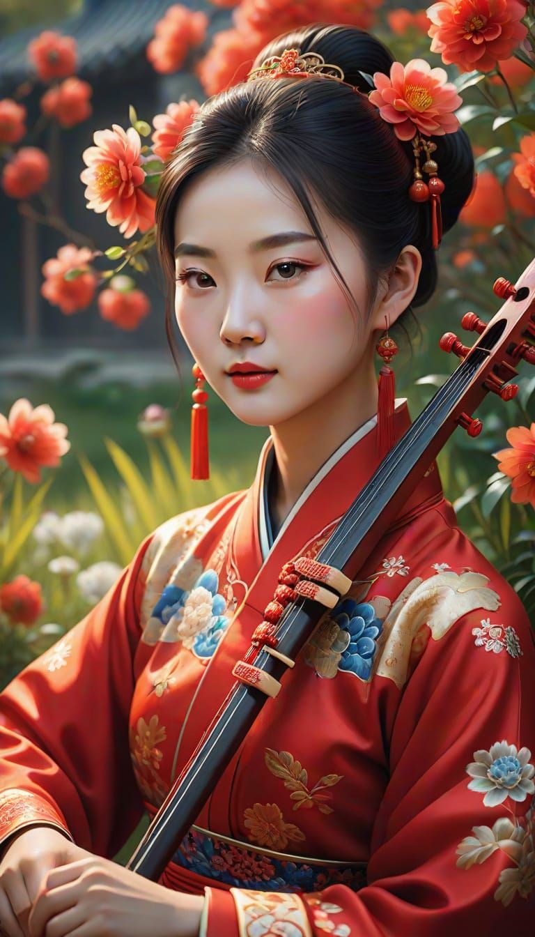 Elegant Chinese Woman in Traditional Red Costume