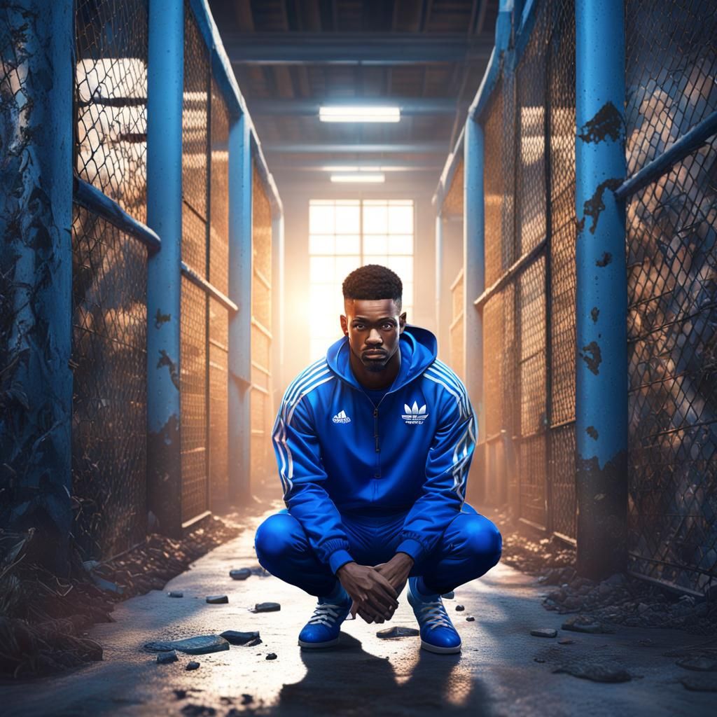Prisoner in Blue Windbreaker: Detailed Matte Painting