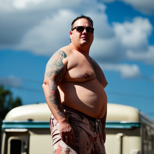 Man in Mini Skirt in Crowded Trailer Park