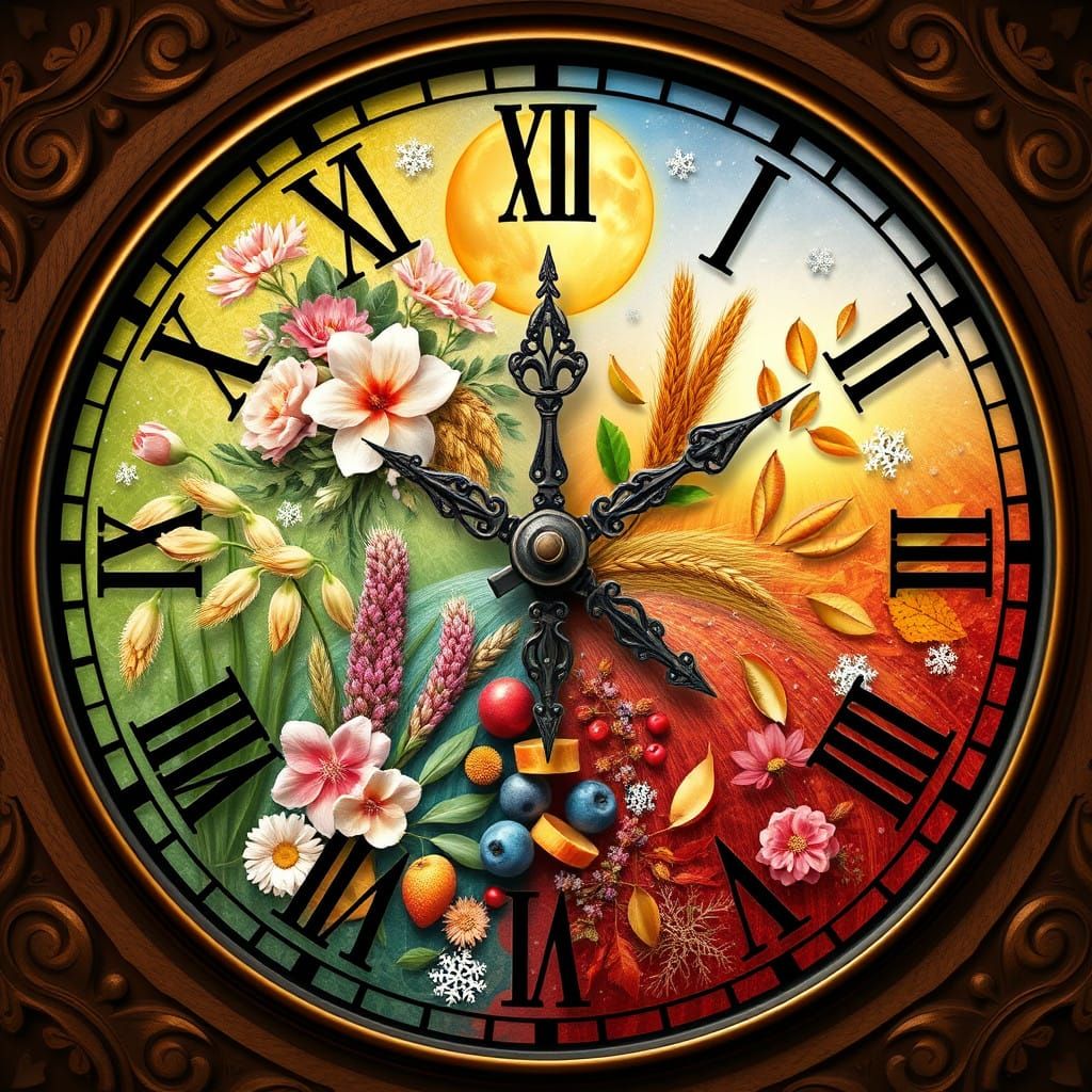 Seasons in Harmony on an Antique Clock Face