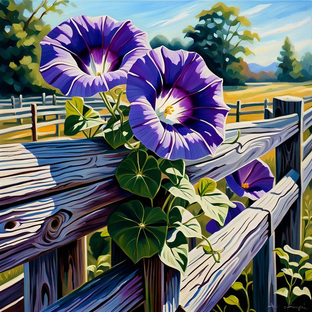 Purple Morning Glory Impasto Oil Painting