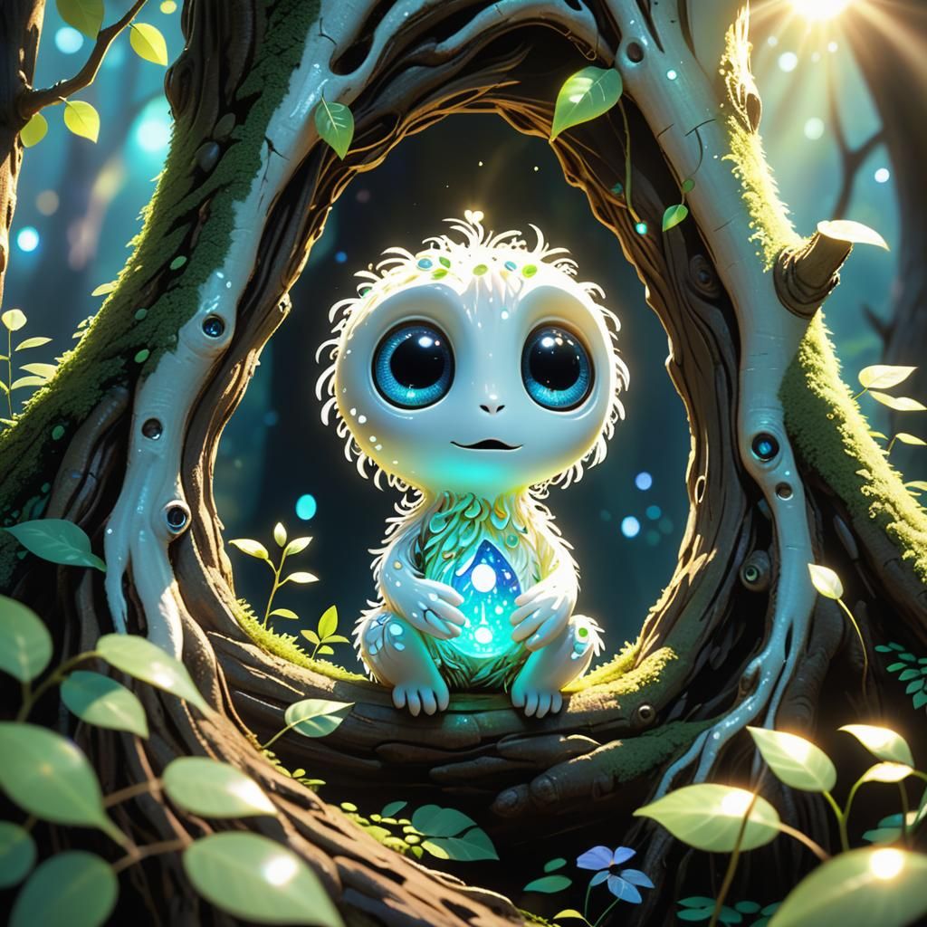 Luminous Kodama Creature Stares into Sunlight
