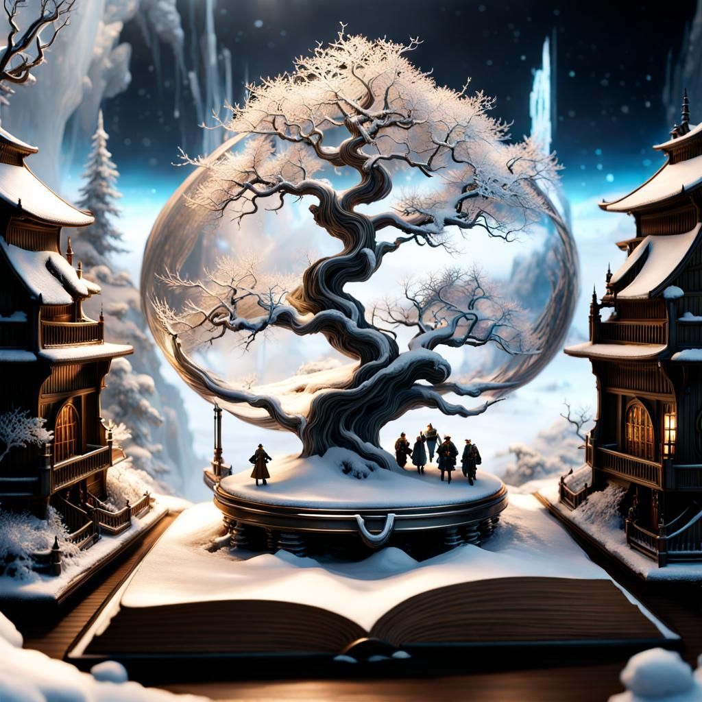 Miniature Steampunk World in Winter Landscape