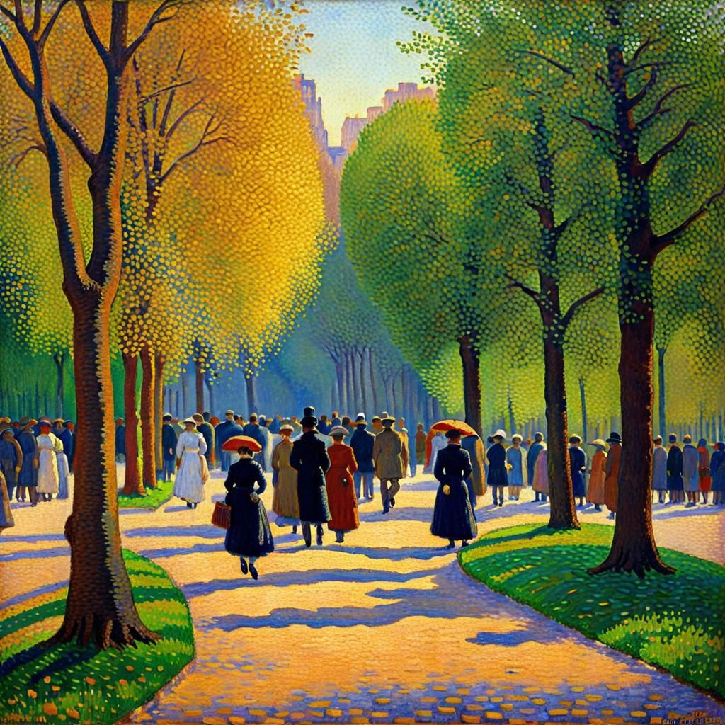 Park Scene in Pointillist Style