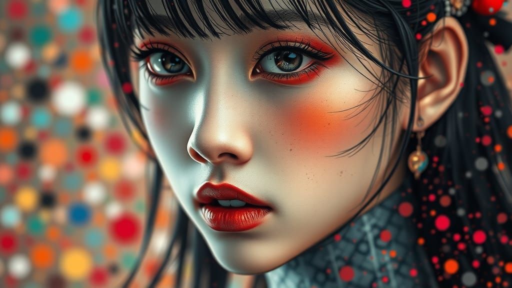 Pointillist Anime Woman Portrait in High Resolution