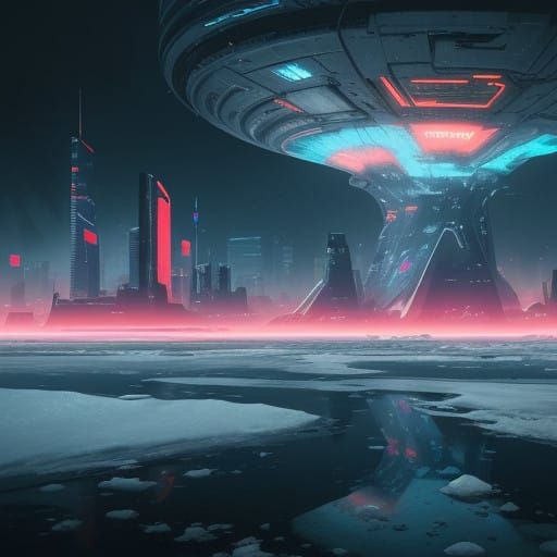 Cyberpunk Los Glaciares National Park at Dusk