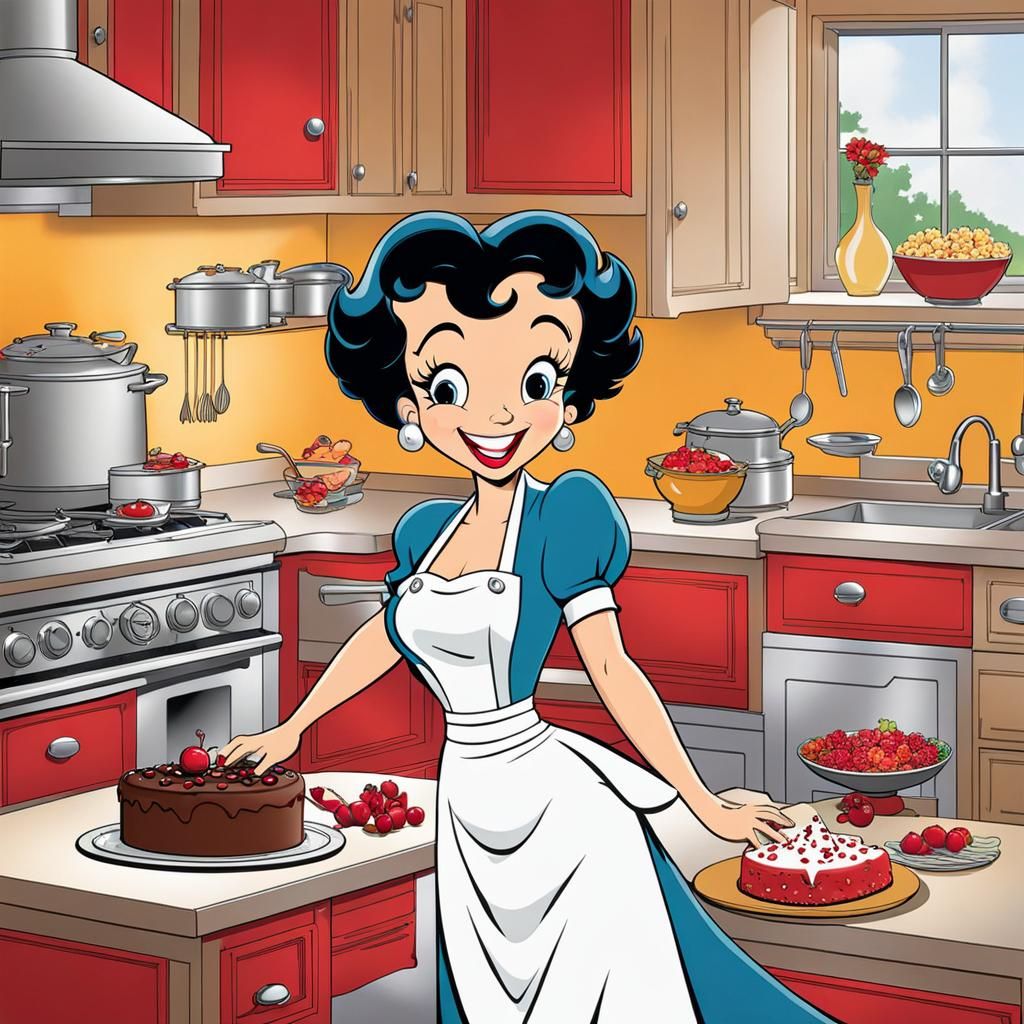 Betty Boop Baking a Cake with Dynamic Coloring