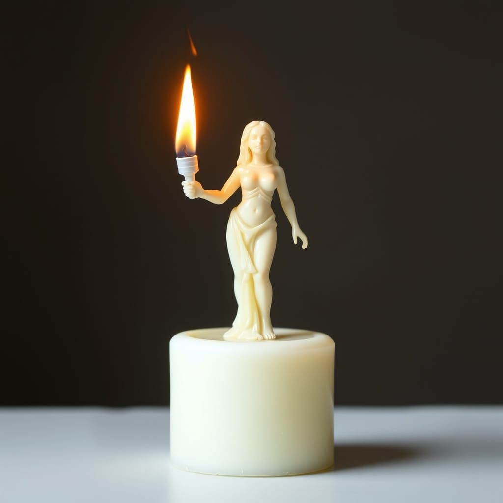 Surreal Candle Sculpture: Woman with Torch