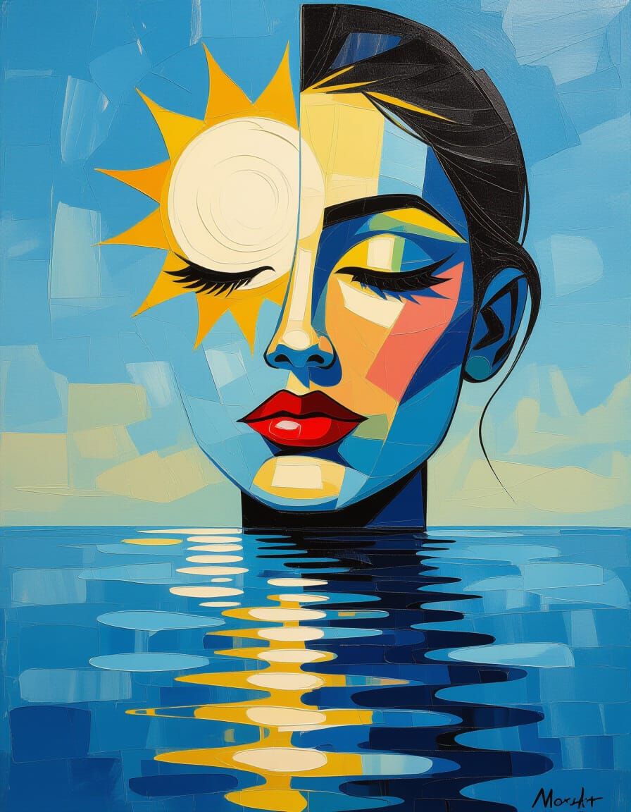 Minimalist Sun Portrait Oil Painting with Impasto Technique