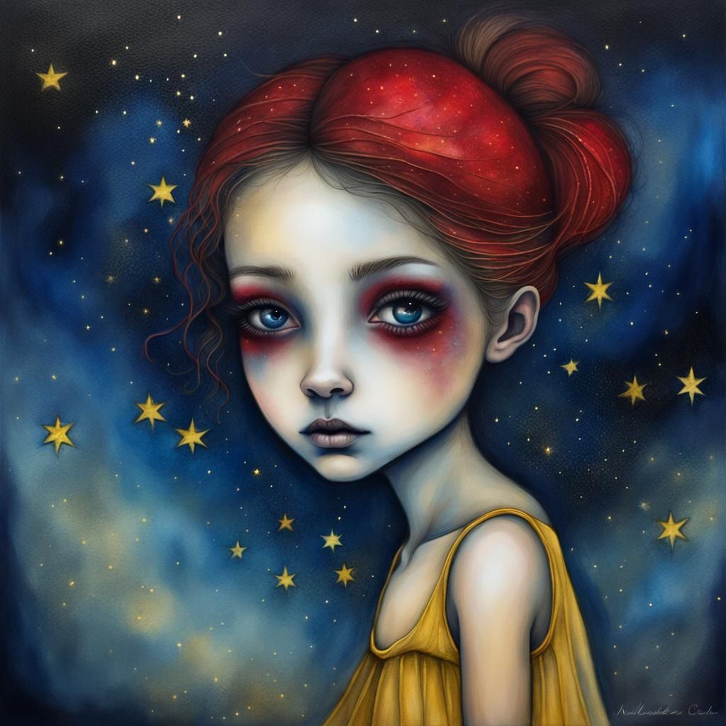Surreal Starry Night Ballerina Portrait in Alcohol Ink Style