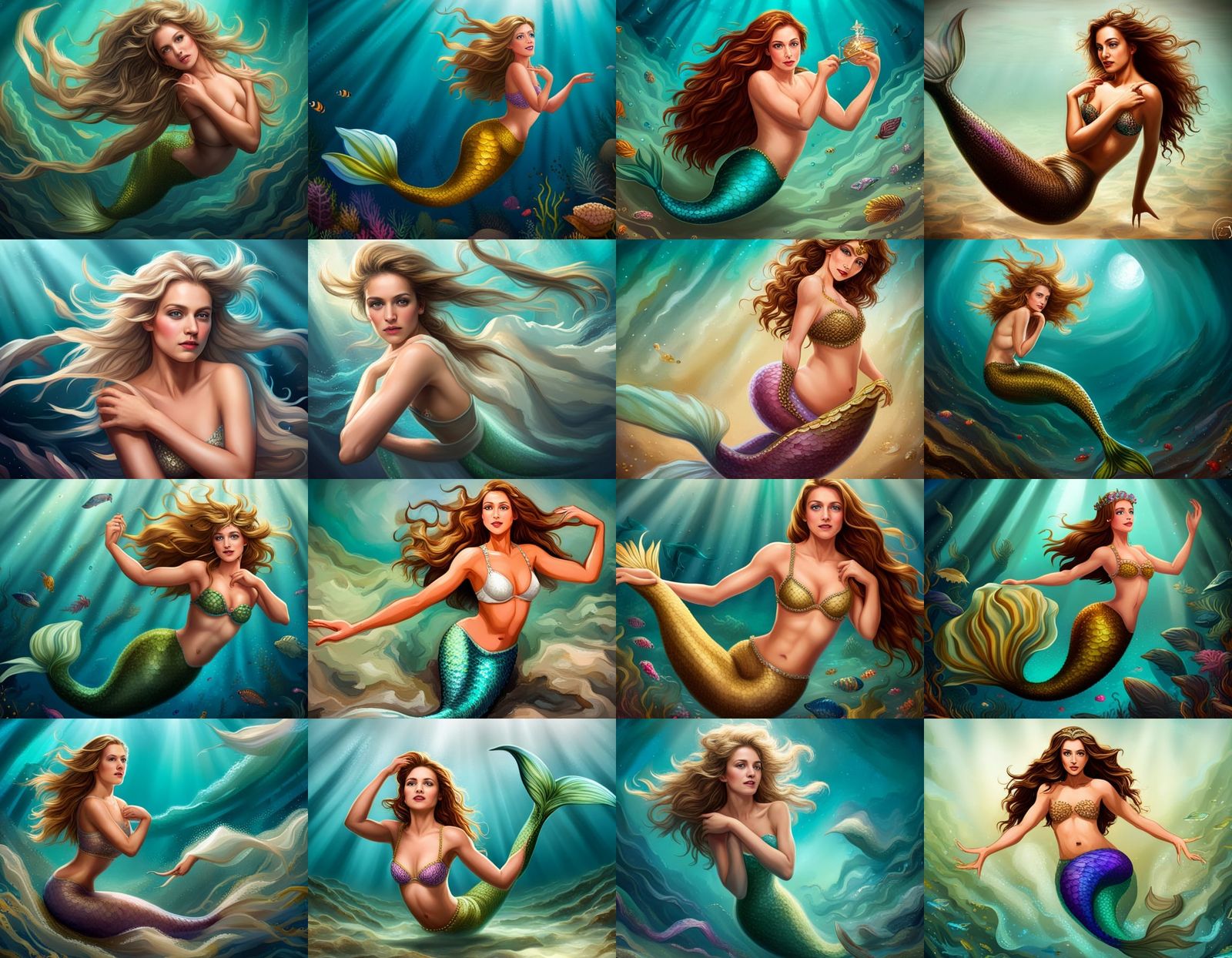Mermaid Queen Swimming Underwater Scene
