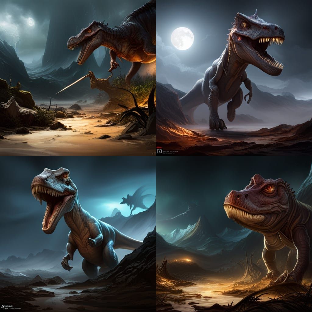 Detailed Dinosaur in Dark Fantasy Style