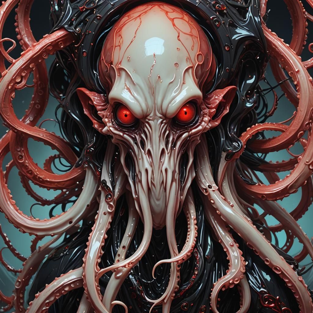 Bioluminescent Eldritch Squid Portrait in Porcelain Style