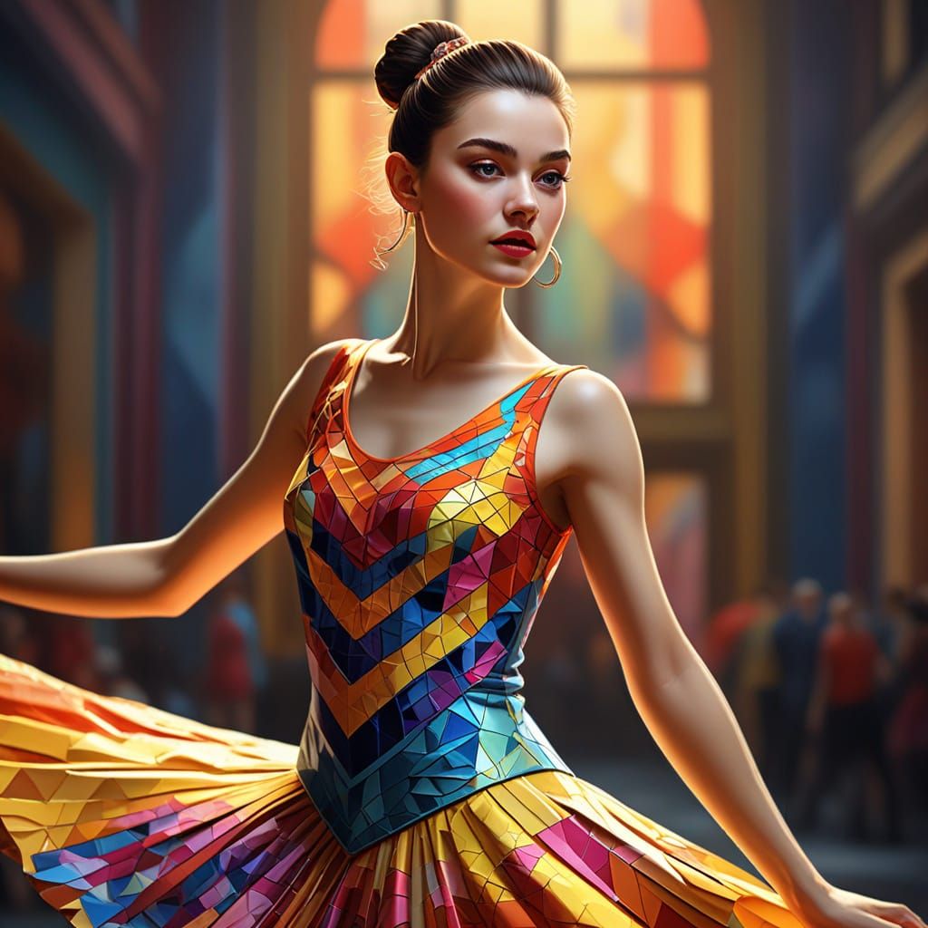 Hyper-Realistic Ballerina in Geometric Fauvism Style