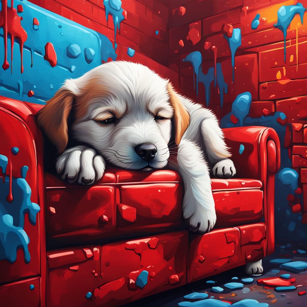 Hyperrealistic Puppy As Colorful Graffiti Art