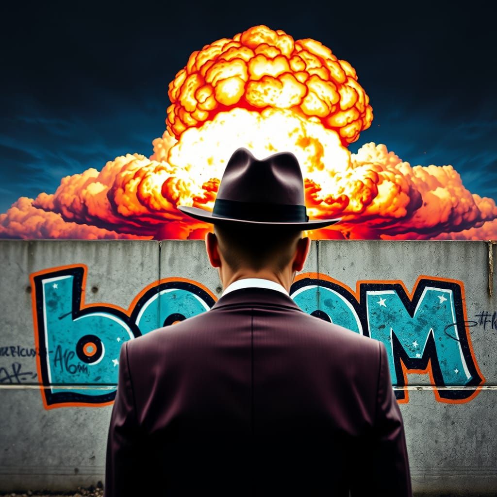 Explosive Street Art Scene with Suited Man