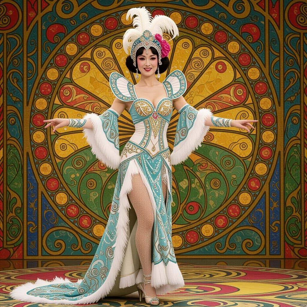 Glamorous Showgirl Posing, Art Nouveau Style