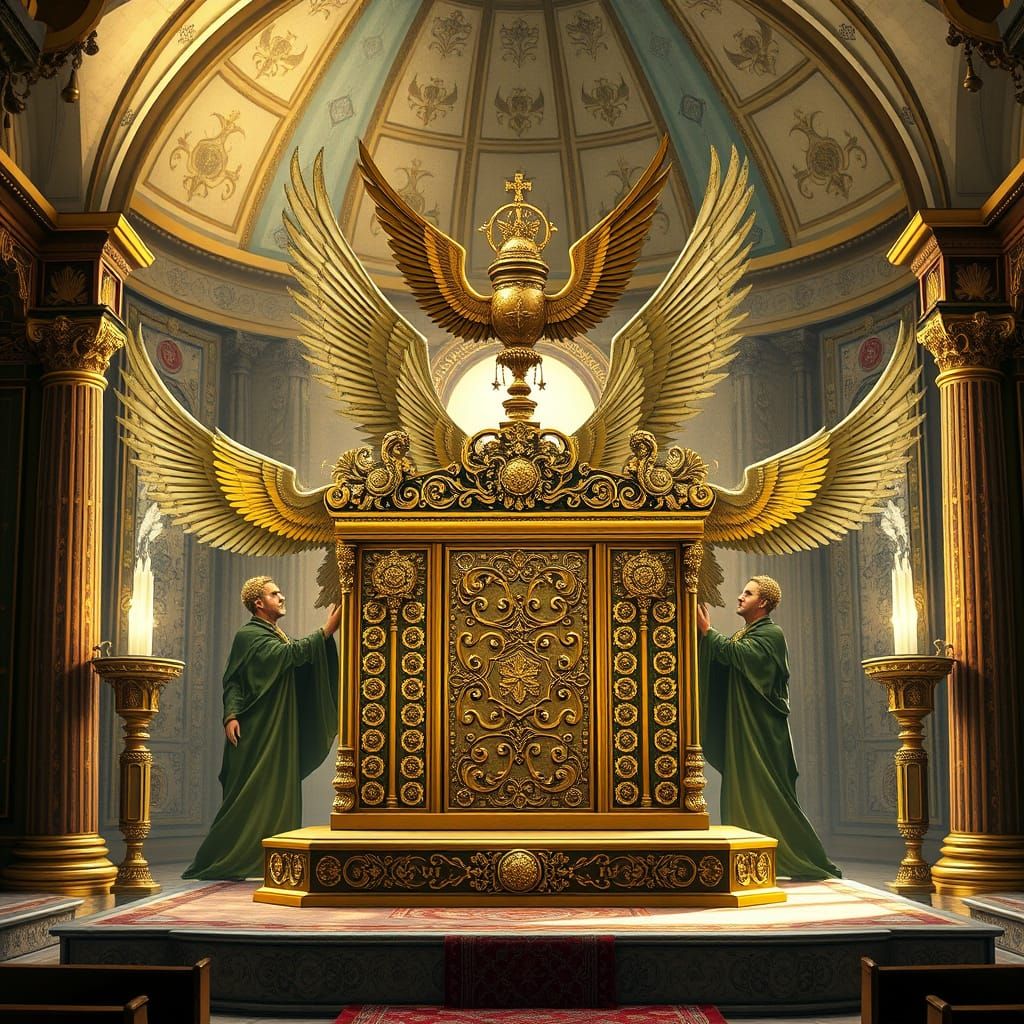 Ornate Ark of Covenant in Hebrew Temple
