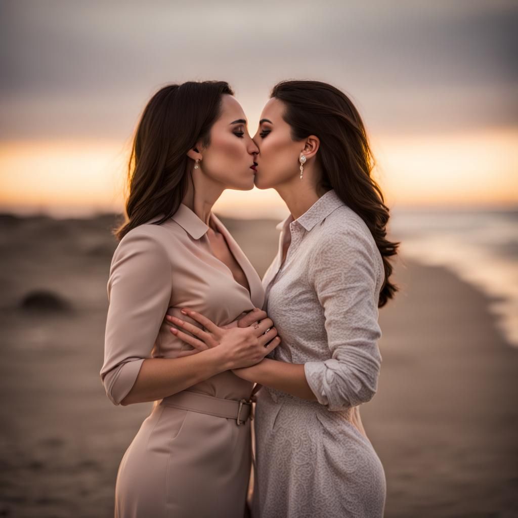 Lesbian Couple's Romantic Beach Engagement Photo