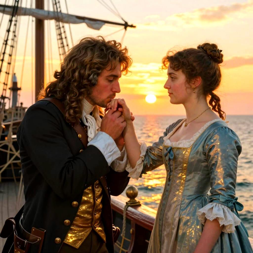 1765 Privateer Gallantly Kisses Colonial Woman's Hand