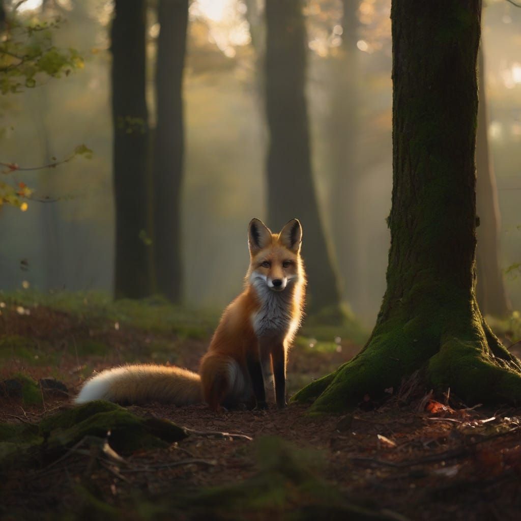 Ethereal Red Fox in Cinematic Moonlit Forest